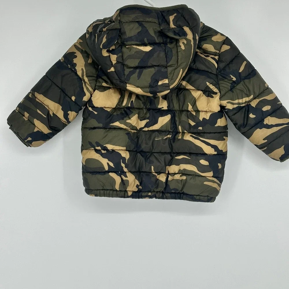 Old Navy Kids Camo Puffer Jacket Coat Hood with Ears Green 12-18‎ Months